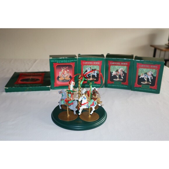 Hallmark Other - 1989 Hallmark CAROUSEL Horses Set Lot Star Snow Holly Ginger Display Stand VTG